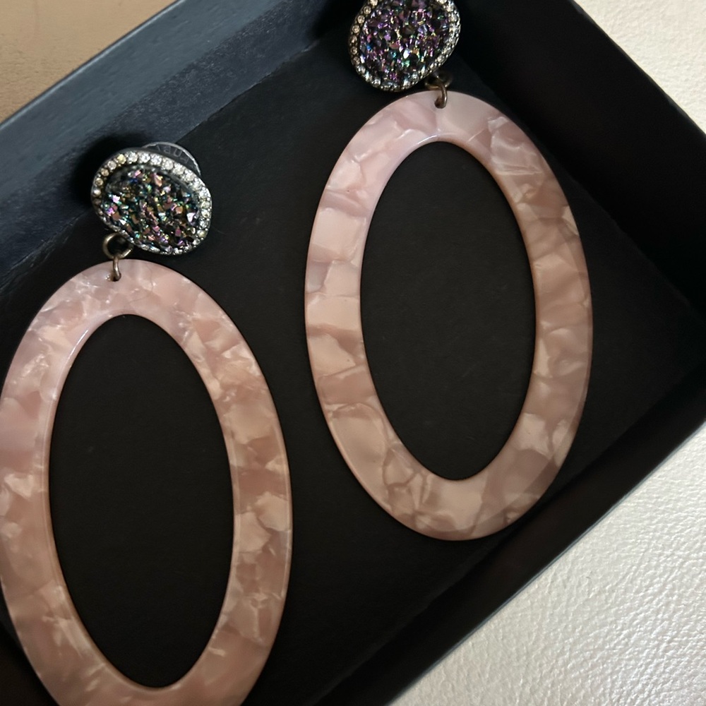 Chic Pink Oval Statement Earrings